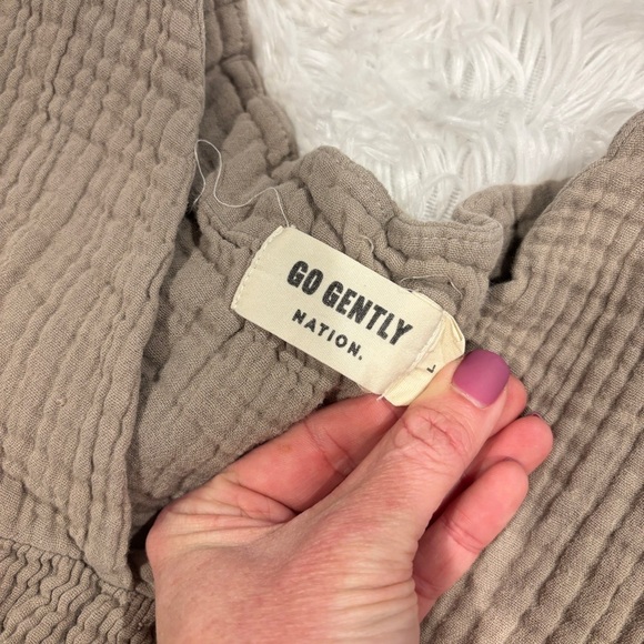 Go Gently Organic WOMEN'S MUSLIN GAUZE FROCK tan dress size Large - Picture 7 of 13